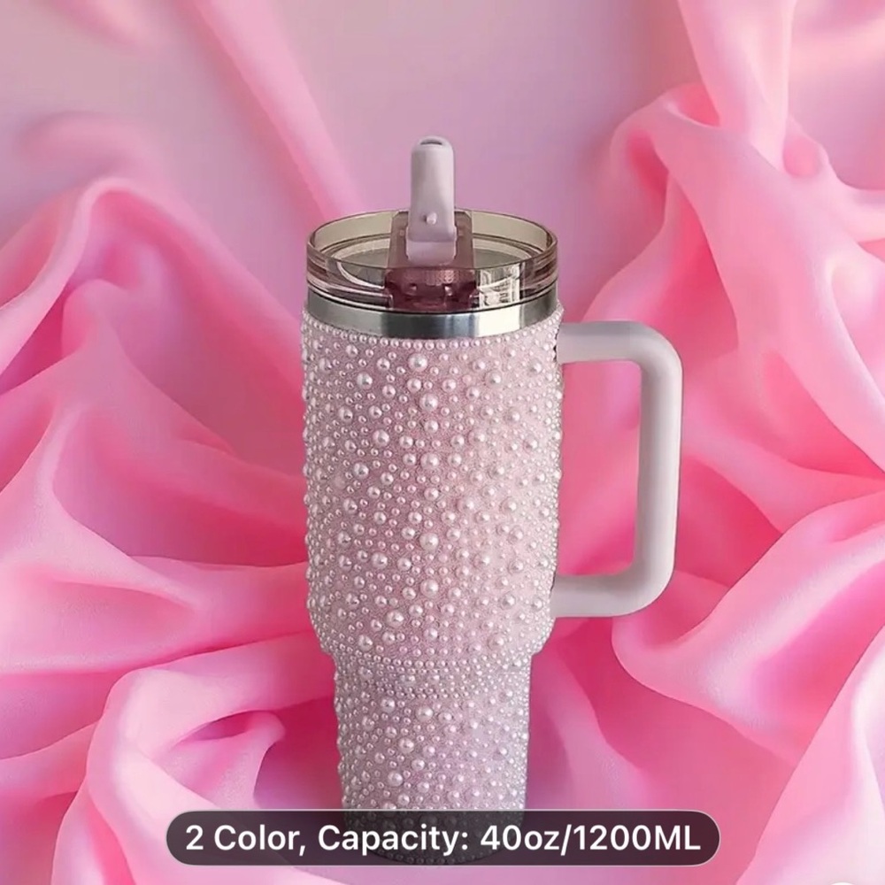 Elegant Pearl-Studded White and Pink Tumbler you choose 40oz - Picture 2 of 6
